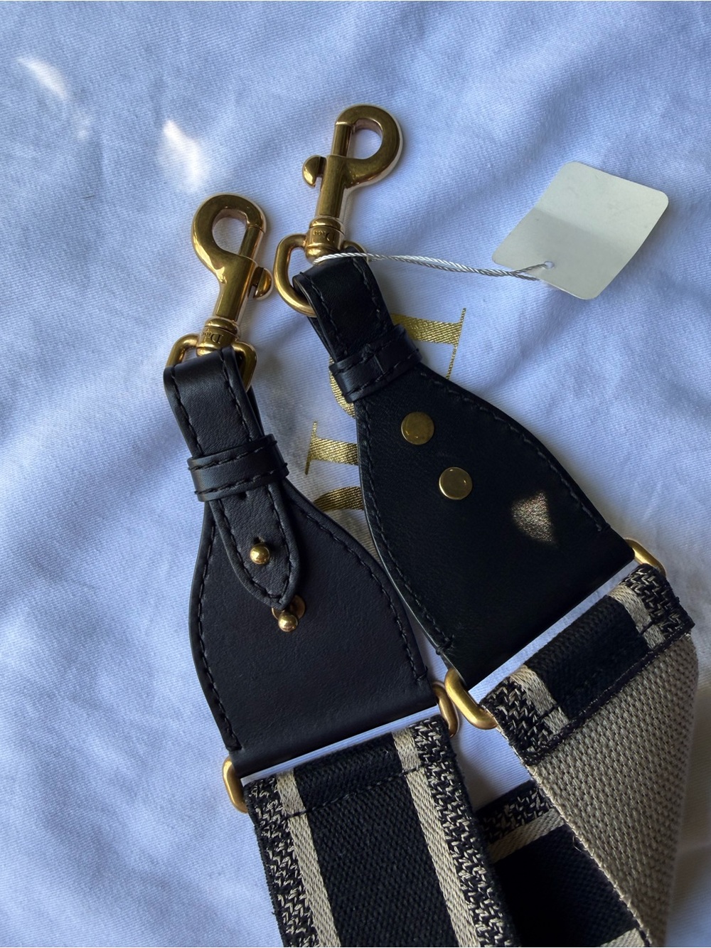 Christian Dior Black/Cream Logo Canvas Adjustable Bag Strap w/ Brass HW - Picture 4 of 4